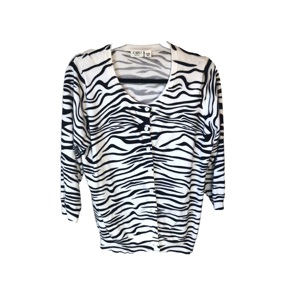 Cardigan Sweater Sz 14-16 Zebra Button Up Animal print Cato Open Front